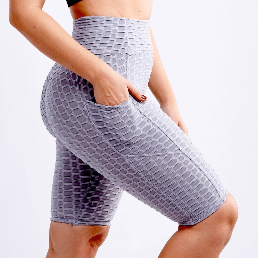 Callisto Collection High-Waisted Scrunch Yoga Shorts Grey Small Medium